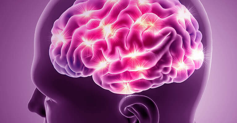 Imagem ilustrativa com destaque em um cérebro com pontos de brilho.